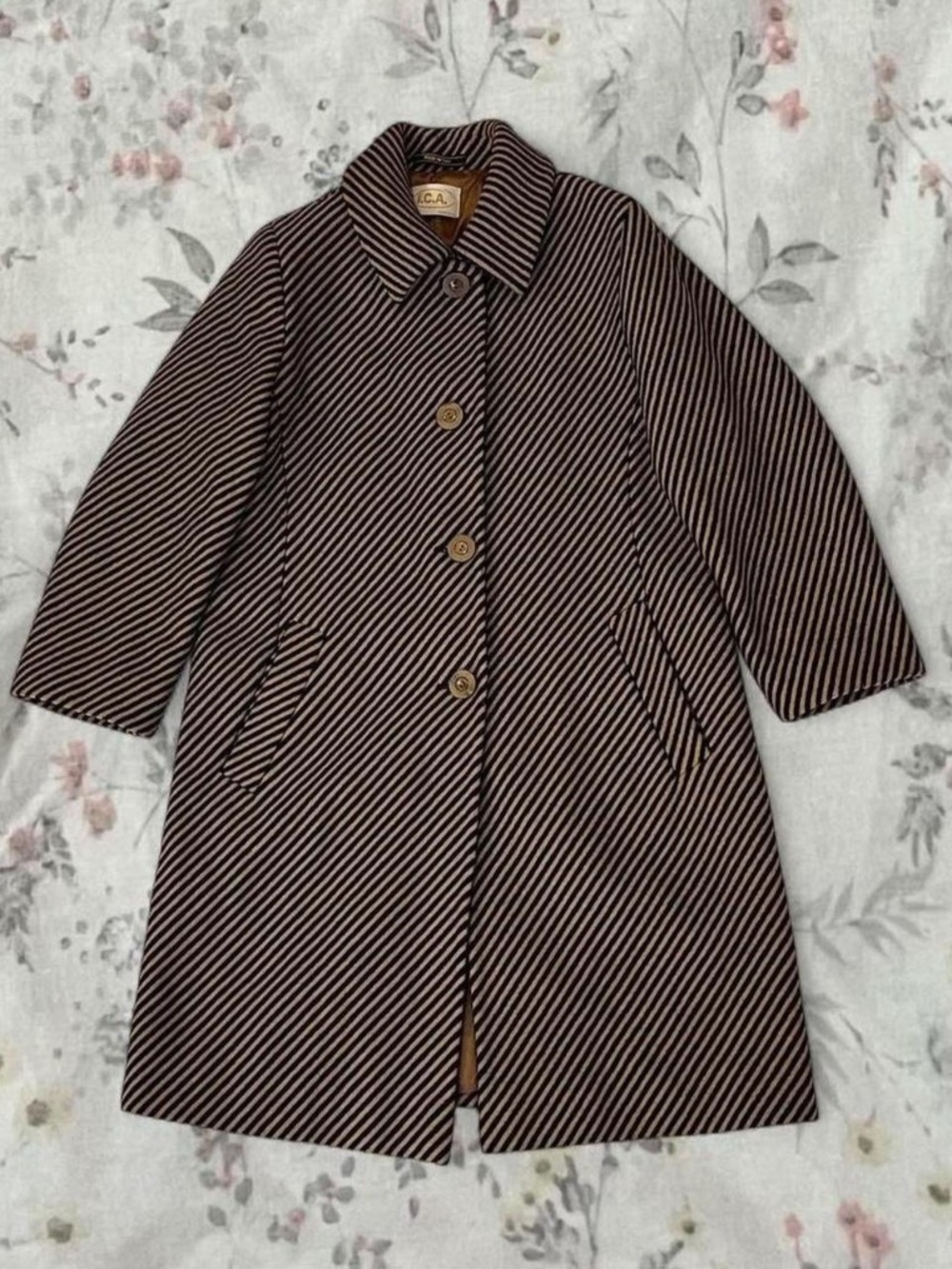Vintage 90s Made in Italy Wool Peacoat 50s Vibe Striped Twee Cream Black